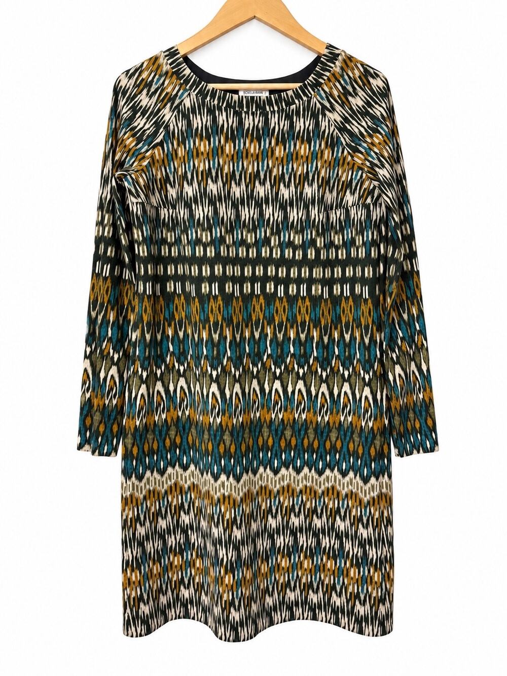 Schella Kann 2 Abstract Ikat Print Stretch Sheath Dress Measures Sz 10 Office
